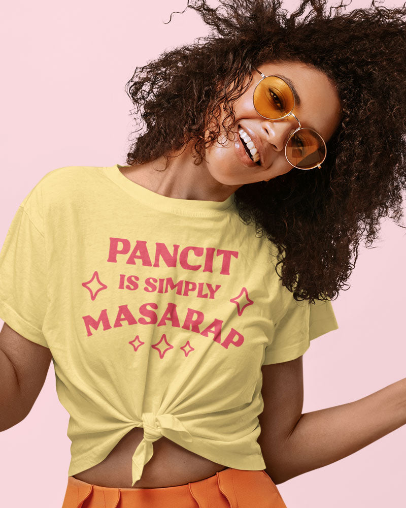 Happy female model wearing t-shirt