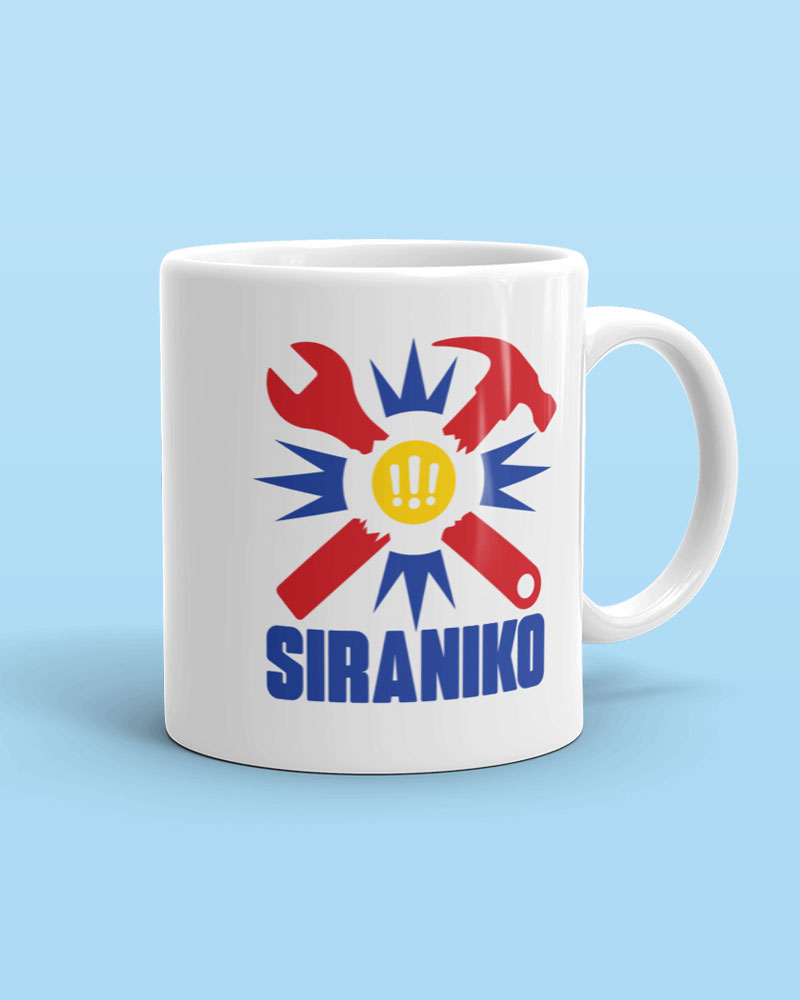 11 oz mug with blue and red design