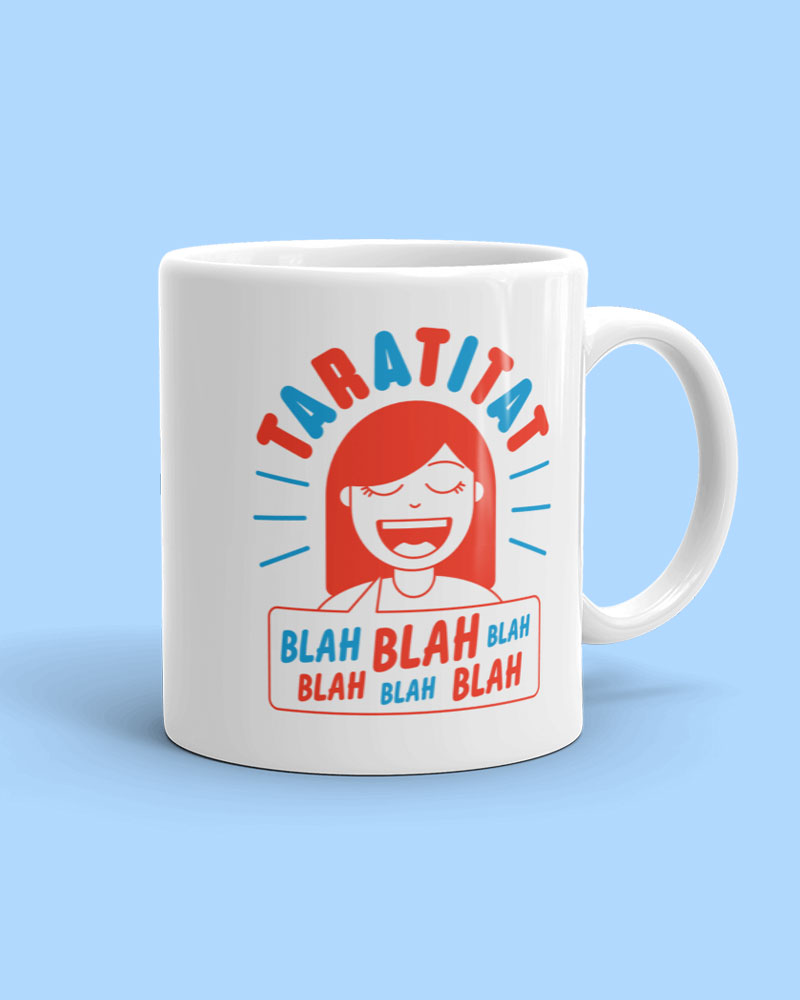 11 oz mug with red and blue design