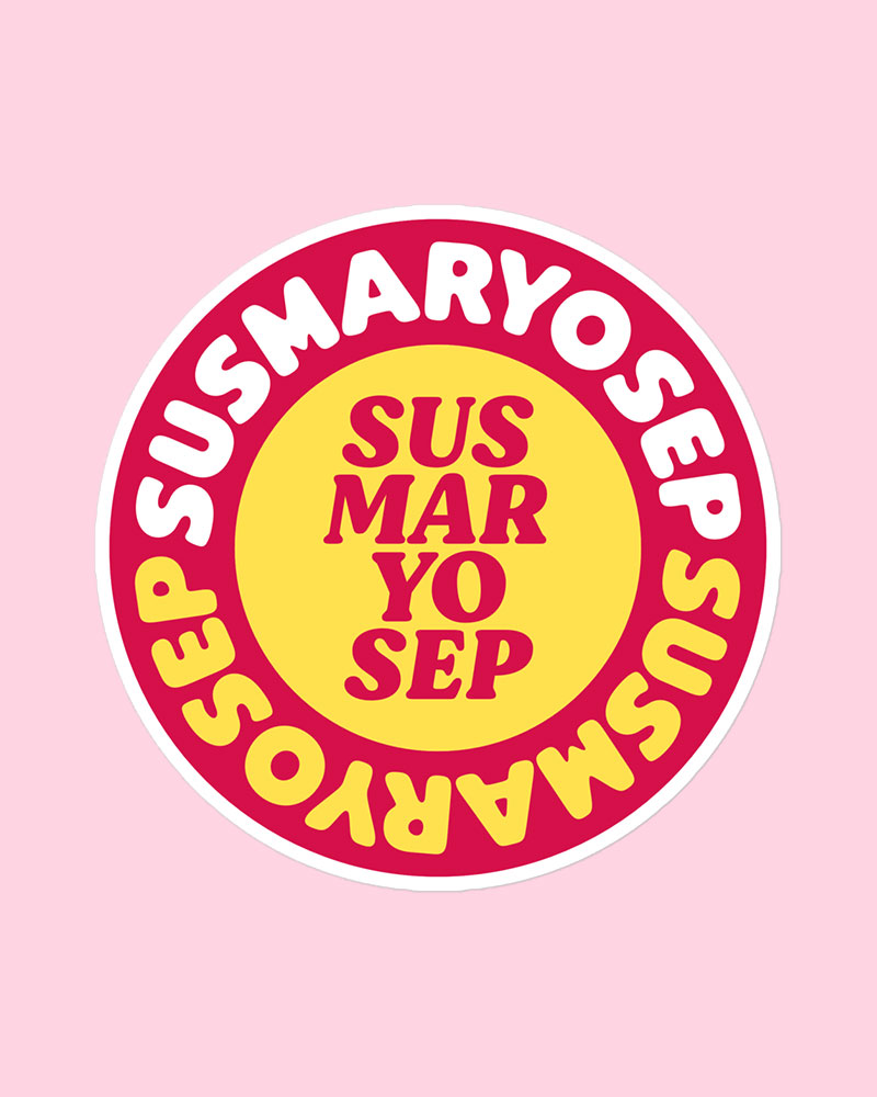 large sized sticker with red design