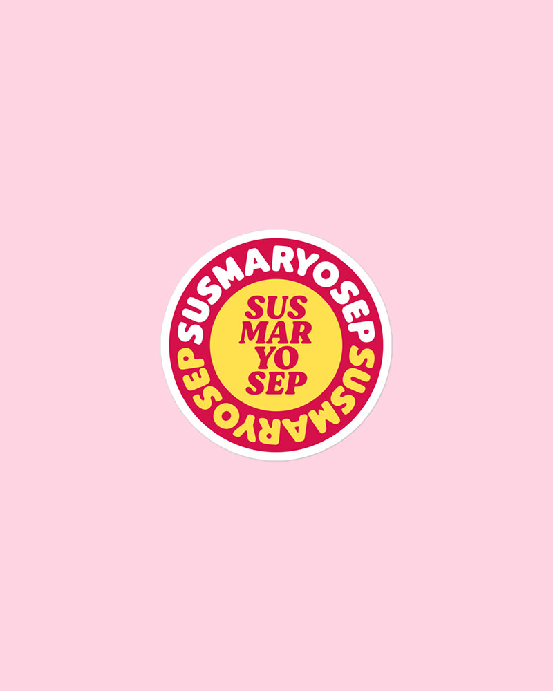 small sized sticker with red design